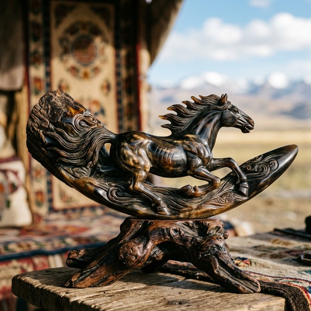 牦牛角雕&middot;奔马